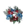 thumbnail image 1 of Christmas Candle Ring Garland – 7.87" Artificial Eucalyptus & Red Berry Wreath with Snow Accents, Table Centerpiece or Hanging Decoration for Kitchen Cabinets, Mantels, or Holiday Events, 1 of 5