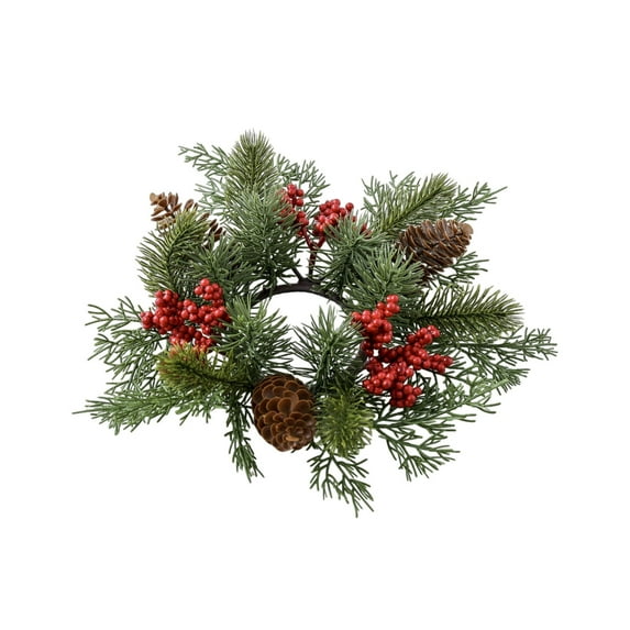 Christmas Candle Ring Garland – 9.8" Red Berry and Greenery Candle Wreath for Table Centerpiece, Kitchen Cabinet, Door or Mantel Holiday Decoration