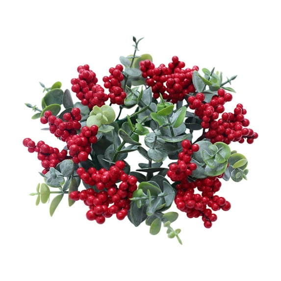 Christmas Candle Ring Garland, Holiday Table Centerpiece Decor, Artificial Eucalyptus Leaves Pine Cones Red Berries, Lightweight Durable Plastic Winter Decoration