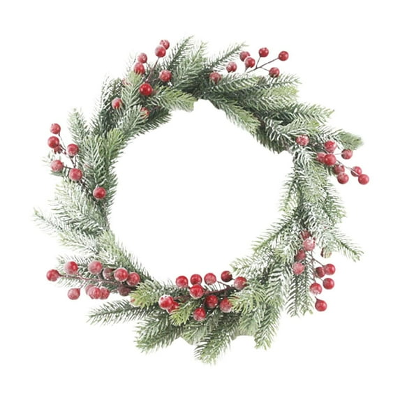 Christmas Candle Ring with Red Berries and Cedarwood Needles – 11.8in Artificial Wreath for Pillar Candles – Holiday Table Centerpiece & Front Door Decoration