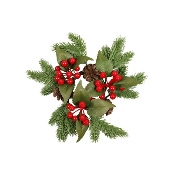 Christmas Candle Ring Small Artificial Red Berry Wreath Candle Holder Rings Centerpiece Xmas Home Party Table Decoration (B)