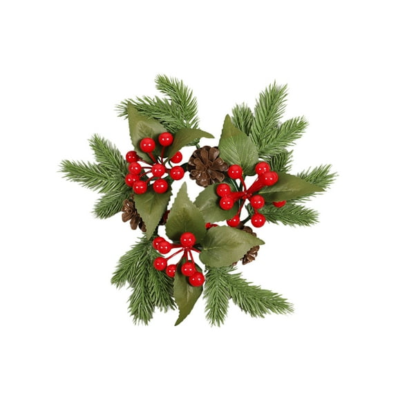 Christmas Candle Ring Small Artificial Red Berry Wreath Candle Holder Rings Centerpiece Xmas Home Party Table Decoration (B)