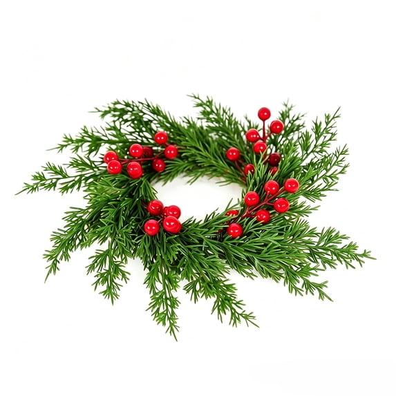 Christmas Candle Ring Wreath, Artificial Holly Berry Garland Christmas Table Wreath for Candle Holders and Centerpieces B
