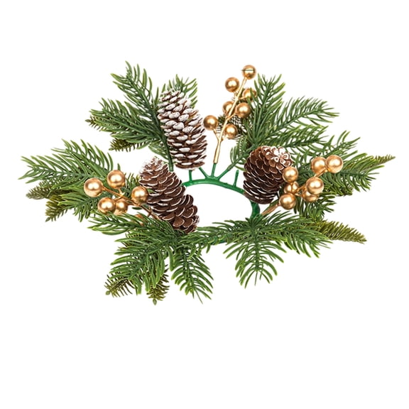 Christmas Candle Ring Wreath with Berry Garland Pinecones Kitchen Cabinet Xmas Party Table Centerpieces