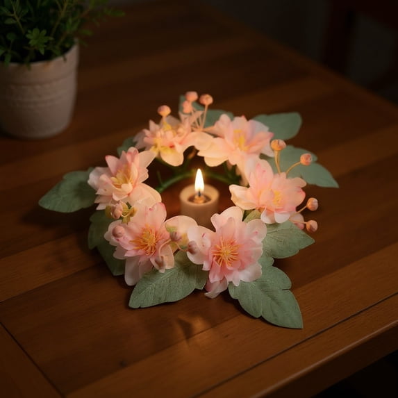 Christmas Candle Rings, 10 Inch Festive Peony & Snow Frosted Leaves Holiday Wreaths for Table Decor, DIY Christmas Centerpiece for Fireplace, Candles, and Seasonal Home Decorations