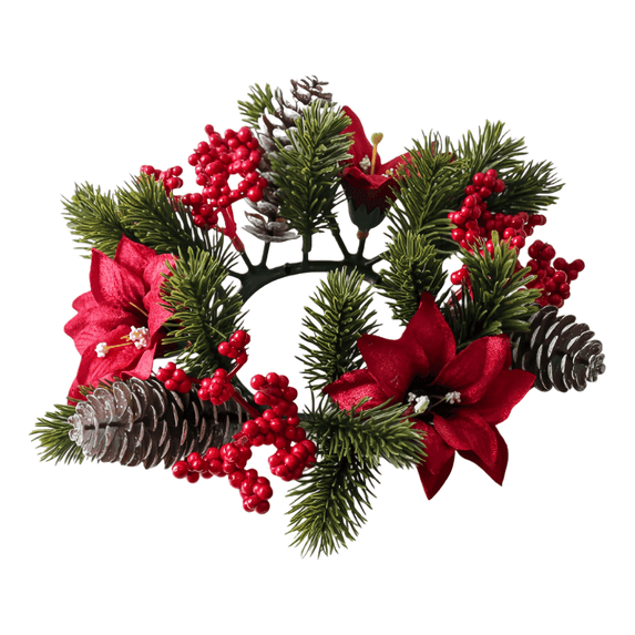Christmas Candle Rings 7.87x2.95 Inch Small Candle Wreaths with Red Berries Pine Cones, Artificial Candle Ring Holder for Xmas Table Mantel Party Decor, 1PC