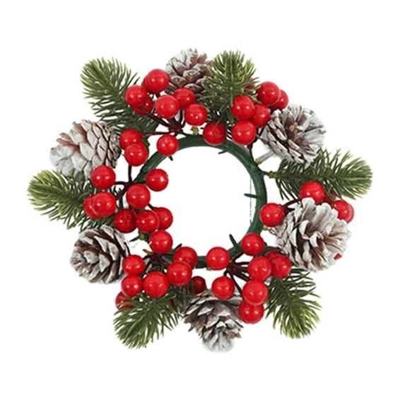 Christmas Candle Rings Artificial Berries Pinecones Small Candle Wreaths 3 Inch Center Candle Holder Centerpiece Xmas Table Decoration,Christmas Wreaths Clearance, Christmas Table Decoration