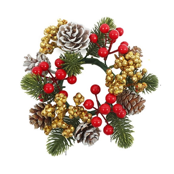 Christmas Candle Rings Artificial Berries Pinecones Small Candle Wreaths 3 Inch Center Candle Holder Centerpiece Xmas Table Decoration,Christmas Wreaths Clearance, Christmas Table Decoration