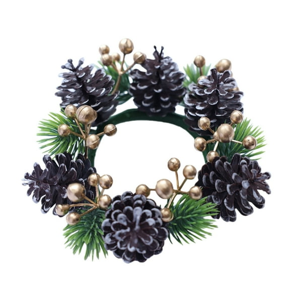 Christmas Candle Rings, Artificial Pine Cone and Greenery Mini Wreaths for Pillar Candles, Table Centerpiece Decor for Home Kitchen Cabinet Windows Holiday Decorations