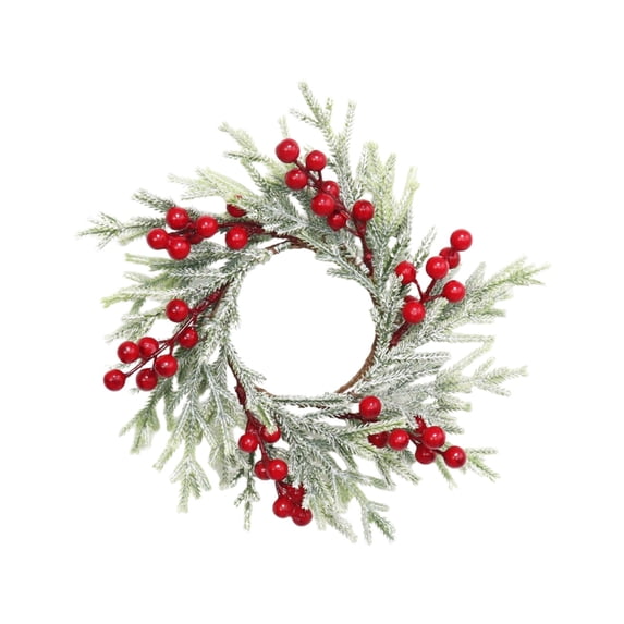 Christmas Candle Rings with Artificial Red Berries and Cedarwood Needles, Decorative Wreaths for Pillar Candles, Wedding Centerpieces, and Holiday Home Decor