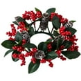thumbnail image 1 of Christmas Candle Rings Wreath 3 Inch Center Pine Cone Red Berry Artificial Greenery Candle Holder Centerpiece for Holiday Table Mantle Decor, 1 of 6