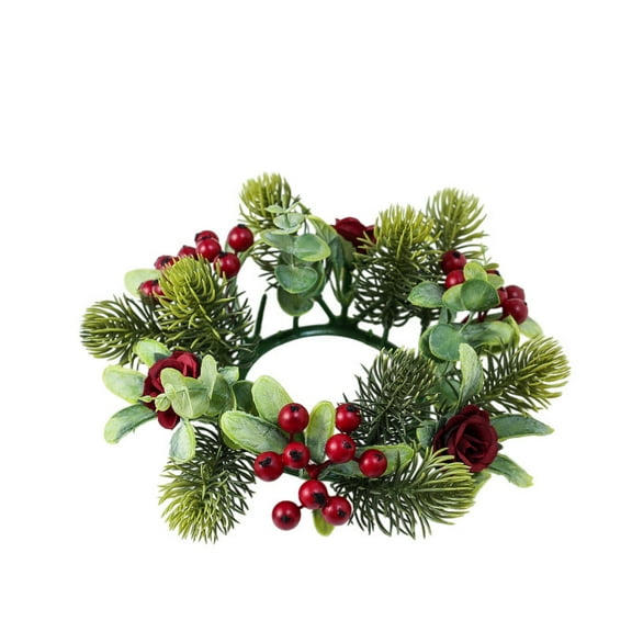 Christmas Candle Rings Wreath 3 Inch Center Pine Cone Red Berry Artificial Greenery Candle Holder Centerpiece for Holiday Table Mantle Decor
