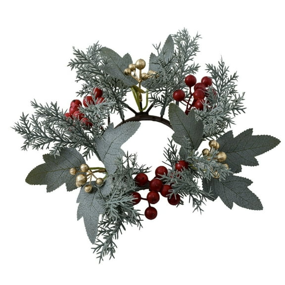 Christmas Candle Rings Wreath, Artificial Pine Branches with Berries Leaves, Fake Pine Needles Candle Rings for Table Centerpiece, Door, Window, Xmas Decor