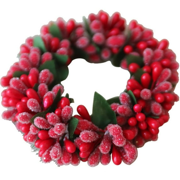 Christmas Candle Rings Wreaths Decor Artificial Red Berries Needles Candle Wreaths, Decorative Glass Tealight Candle Holder for Home, Wedding, Living Room and Bedroom Table Centerpiece