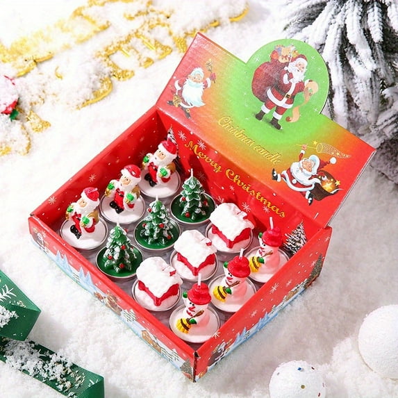 Christmas Candle Set - Includes 12 Christmas Tealight Candles in Festive Designs - Indoor Christmas Decorations - Xmas Party Supplies - Tealight Candles (Bulk) for Holiday Décor