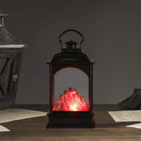 Christmas Candle Wind Lamp, Holiday Atmosphere Lamp, Small Charcoal Fireplace Wind Lantern for Outdoor and Indoor Christmas Decoration