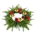 thumbnail image 1 of Christmas Candle Wreath, Holiday Candle Centerpiece, Advent Candle Wreath Decoration with Bells and Bows, Green PVC Material, 30x30cm, Lightweight Festive Table Decoration for Home Parties, 1 of 6