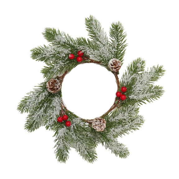 Christmas Candle Wreath with Pine Boughs and Berries - Artificial Table Greenery Ring for Thanksgiving, Easter, and Christmas Home Outdoor Decorations