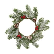 Christmas Candle Wreath with Pine Boughs and Berries - Artificial Table Greenery Ring for Thanksgiving, Easter, and Christmas Home Outdoor Decorations