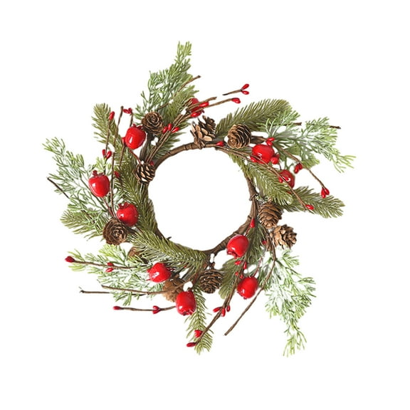 Christmas Candle Wreath Red Berry Pinecone Candlestick Ring Artificial Leaf Garland Table Centerpiece Holiday Home Decor
