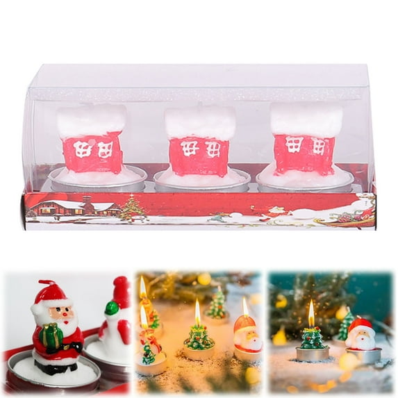 Christmas Candles,3 Pieces Christmas Tealight Candles Set,Handmade Delicate Tree Candles for Christmas Home Decoration Gifts(Christmas House)