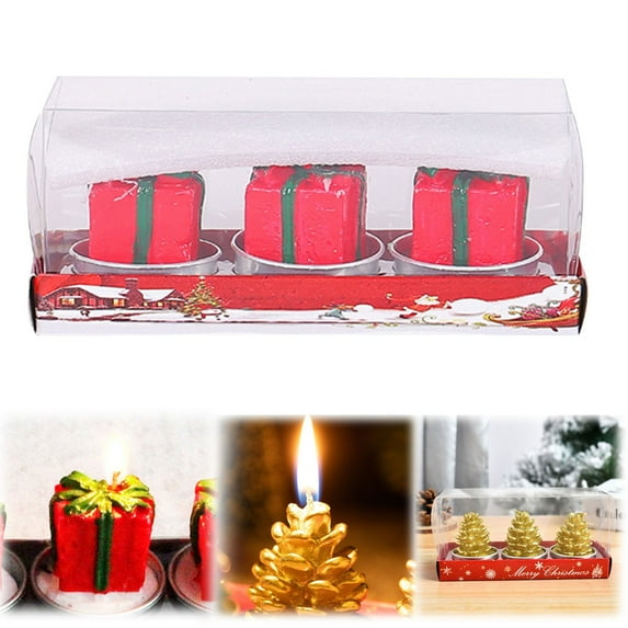 Christmas Candles,3 Pieces Christmas Tealight Candles Set,Handmade Delicate Tree Candles for Christmas Home Decoration Gifts(Gift)