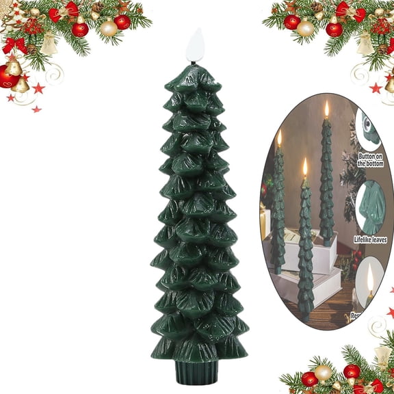 Christmas Candles Christmas Tree Candles, 9.7 Inches LED Christmas Tree Flameless Taper Candles Flickering Flame For Fireplace Christmas, Warm Glow, Safe Flameless Design Candle For Holiday Decor