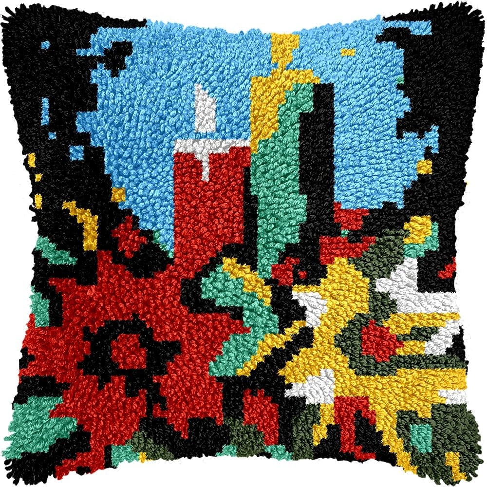 Christmas Candles Latch Hook Kits Pillow kits Cushion Throw Pillow Embroidery Craft Kits DIY Kits of DIY Hooking Pillowcase Cover Supplier with Color Printed Canvas 43x43cm (23)