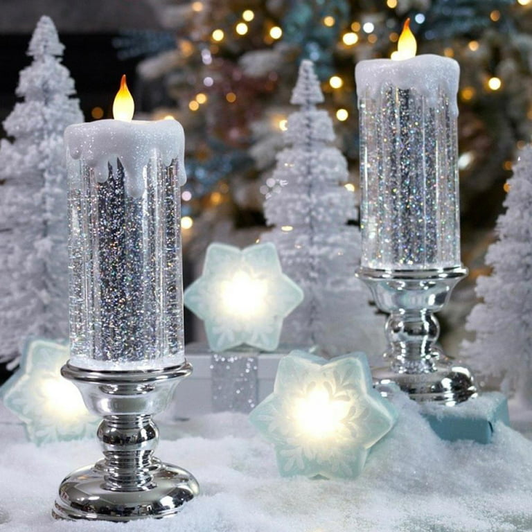 Christmas Candles with Base Battery Operated,LED Glitter Crystal Candles,Xmas  Flameless Candles for Home Decor Table Centerpieces 