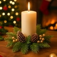 thumbnail image 1 of Christmas Candlestick Wreath Pine Cones Branches Greenery Decor Golden Berries Candle Centerpiece Tabletop Decoration HOLIDAY Festive Accent, 1 of 5