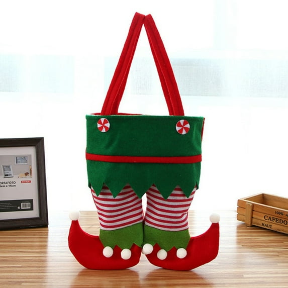Christmas Candy Bag Santa Pants Xmas Red Wine Bottle Tote and Snack Bag Holder, Portable Gift Basket with Handle