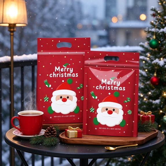 Christmas Candy Bags 50 Pack Self-Sealing Zipper Bags with Clear Window ...