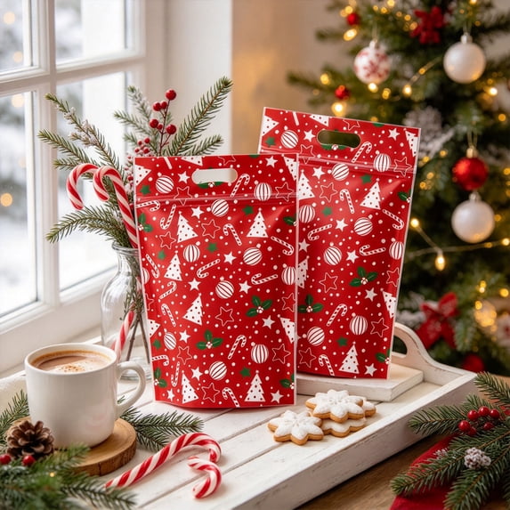 Christmas Candy Bags, 50pcs Self-Sealing Zipper Bags, Clear Window ...