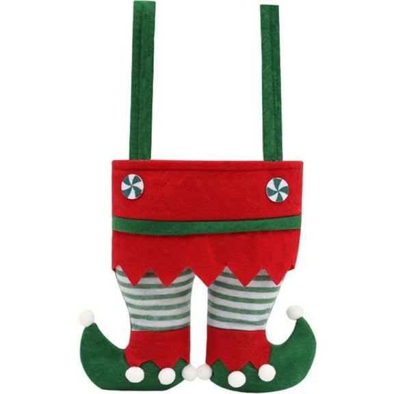 Christmas Candy Bags, Elf Pants Treat Bags with Handles, Christmas Stocking Gift Bag Christmas Tree Hanging Ornaments for Kids' Christmas Party Favors