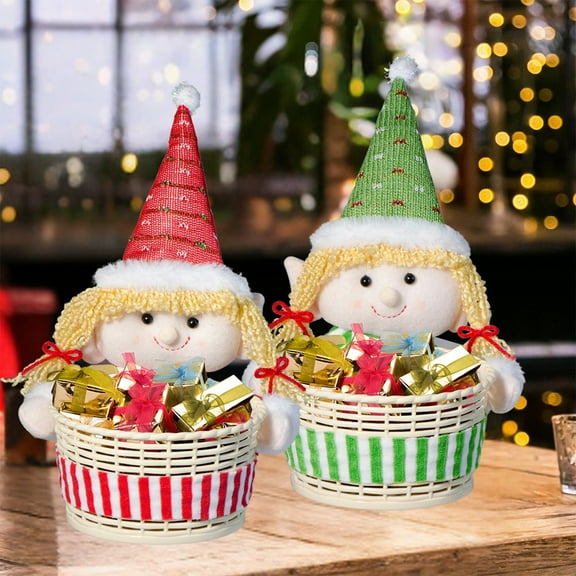 Christmas Candy Basket Holiday Table Tray | Festive Plastic & Polyester Snack Bowl | Decorative Green & Red Gift Holder | Reusable Multipurpose Christmas Centerpiece | 1 Piece | 15x13x7cm