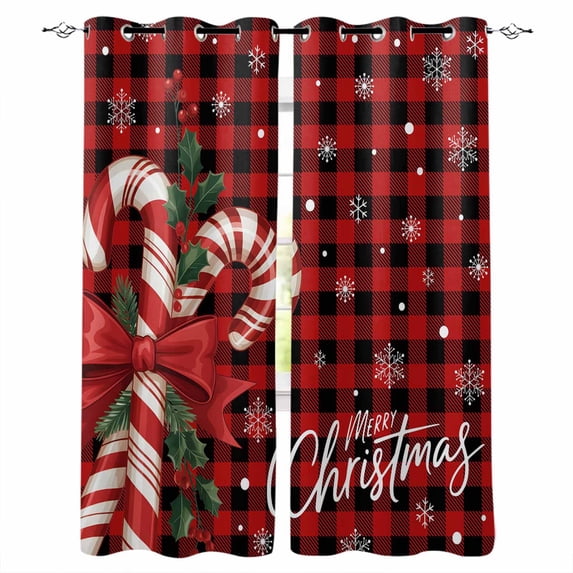 Christmas Candy Blackout Curtains for Bedroom/Living Room, Xmas Berry Snowflake Red Thermal Insulated Kitchen Drapes with Grommets, Light Blocking Window Treatment, 2 Panels 52" x 90"
