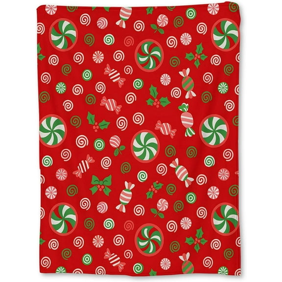 Christmas Candy Blanket, Soft Lightweight Flannel Candies & Holly Leaves Throw Blanket for Couch, Bed, Travel & Decor Gifts, Cozy Warm Fuzzy Holiday Blankets for Adults Women Girls Kids 50×40 in
