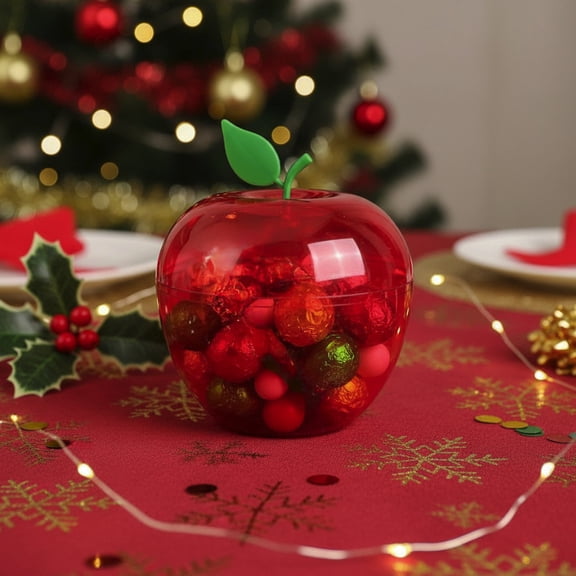 Christmas Candy Box Clear Plastic Apple Shaped Gift Container for Holiday Treats