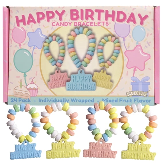 Happy Birthday Candy Bracelets, Goodie Bag Fillers and Party Favors, 24 Count, 10.16 Ounce Box