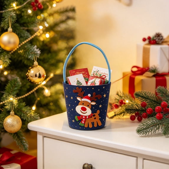 Save Candy Container Christmas Candy Bucket, Handled Holiday Gift Bag, Handled Fabric Bucket ...