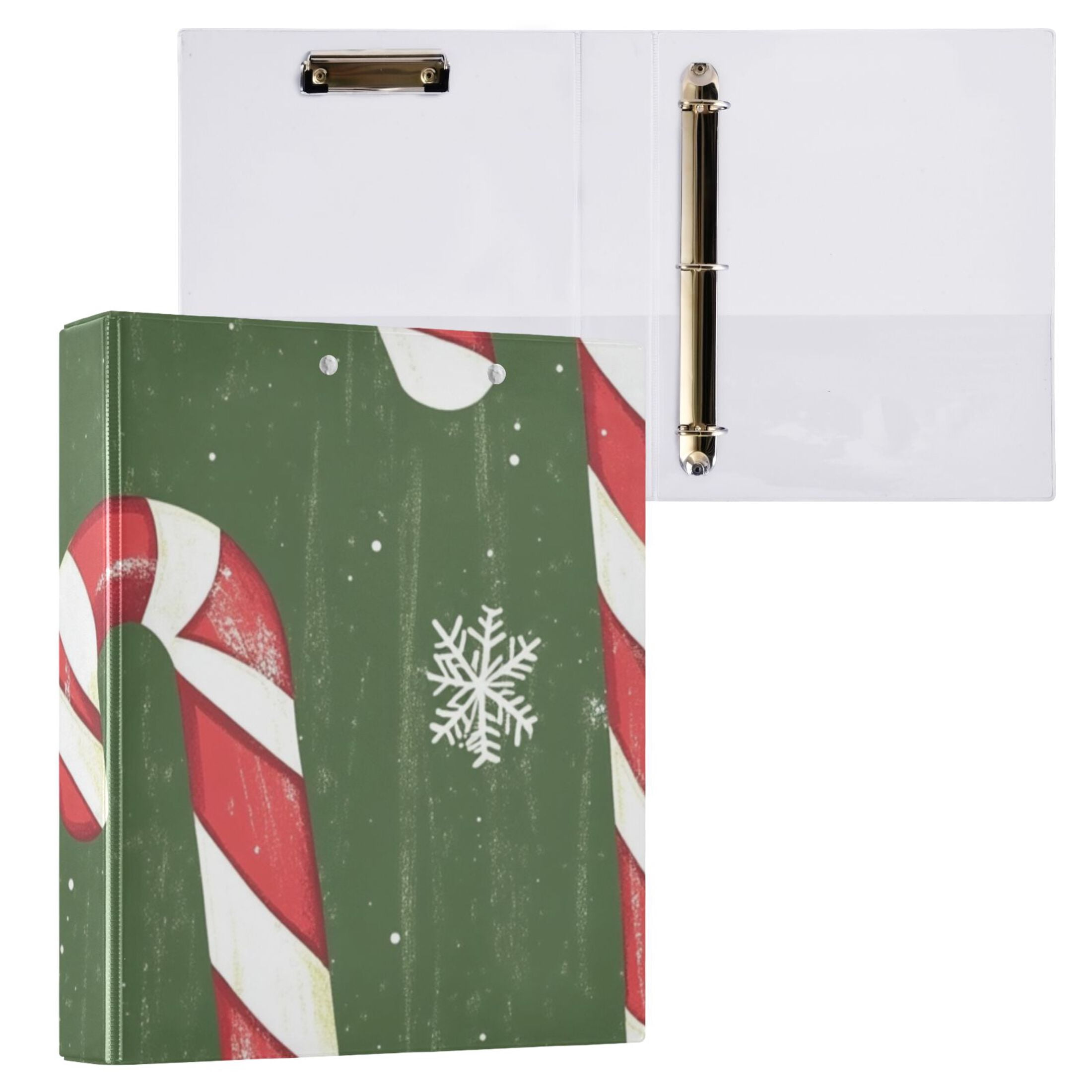 Christmas Candy Cane 3 Ring Binders 1.5 inch Hardcover File Folders with Interior Pockets A4 Size Organizer for School Office Hospital