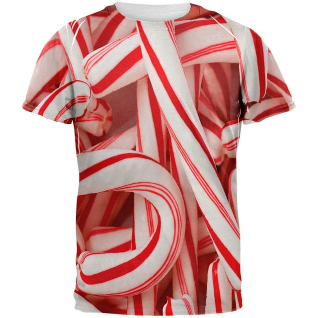 Christmas Candy Cane All Over Adult T-Shirt - Medium