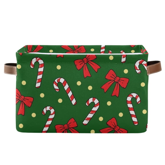 Christmas Candy Cane Bow Foldable Storage Large Fabric Storage Baskets Organizer Storage Bins with Handles for Home Office