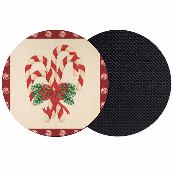 Christmas Candy Cane Coasters Set of 2, Absorbent Coasters for Drinks, Xmas Red Bow Pine Branch Retro Coaster for Desk Coffee Table Protection, Home Decor House Warming Gifts 4"