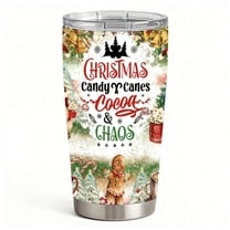 Christmas Candy Cane Cocoa Tumbler Stainless Steel Travel Mug with Lid & Straw, Gingerbread Holiday Coffee Cup