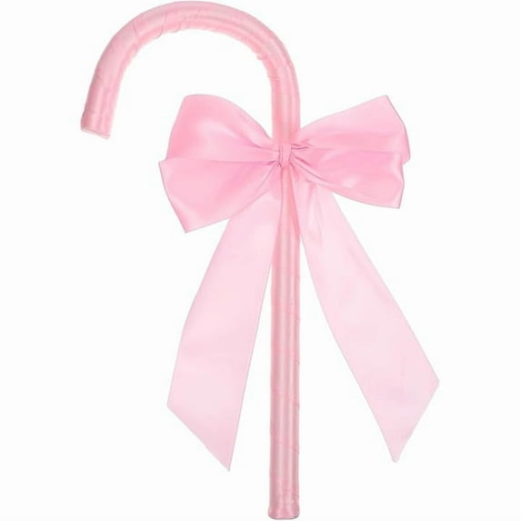Christmas Candy Cane Decoration – Pink Bow Ornament for Tree, Wall or Mantel Display – Cute Holiday Décor, Plastic & Cloth, Lightweight Hanging Design