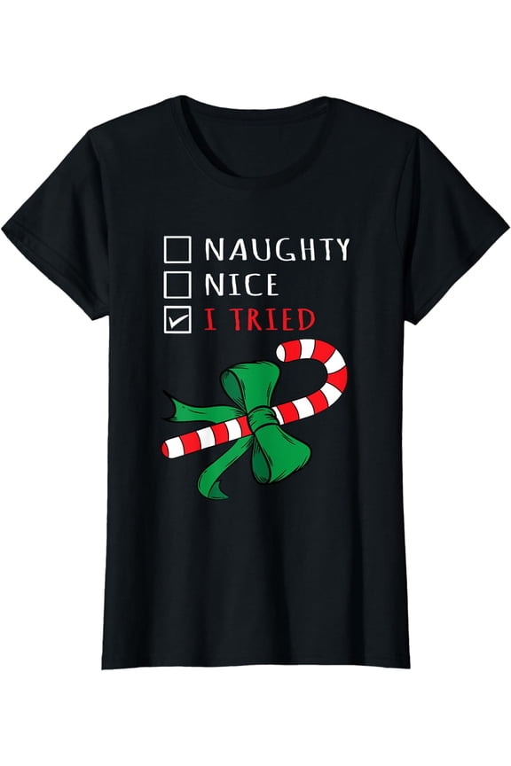 Christmas Candy Cane Design - I Tried Checklist T-Shirt