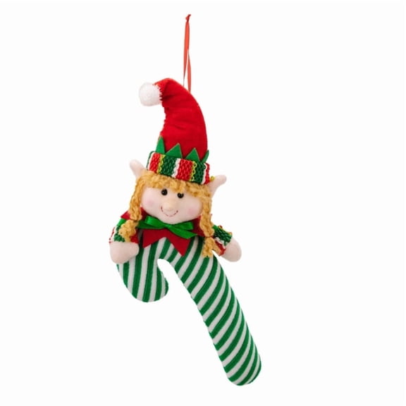 Christmas Candy Cane Elf Ornament Festival Hanging Decorations for Home and Tree Handmade Polyester Pendant Accessory