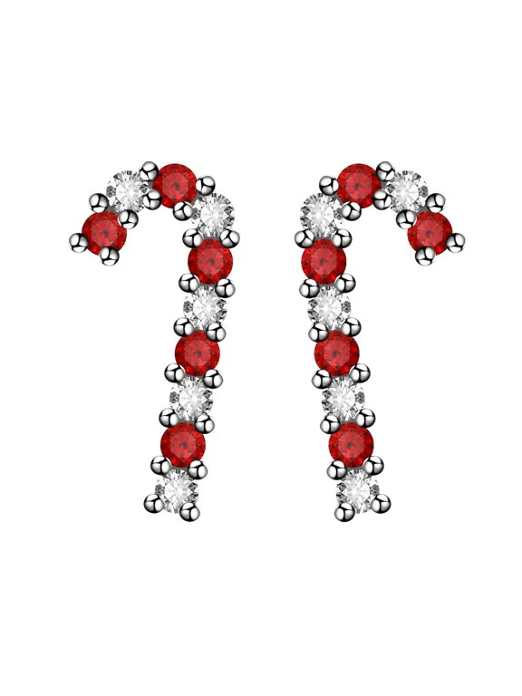 Christmas Candy Cane Flat Back Earrings for Women Sterling Silver 16g Cartilage Helix Lobe Body Piercing Stud by Ginger Lyne Collection
