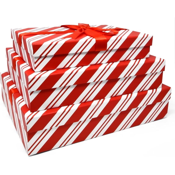 Christmas Candy Cane Flat Boxes set of 3 (shape like ZHE1013) Red Bow